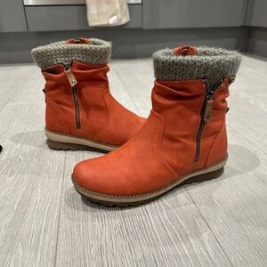 Women's Orange Winter Boots with Knit Cuff